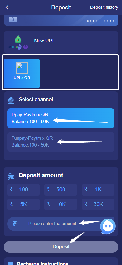 tiranga game deposit page